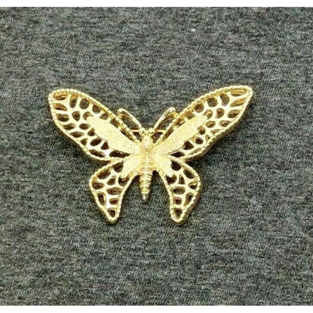 Vtg Estate Jewelry Sarah Coventry Butterfly Brooch Chunky Openwork Gold Tone